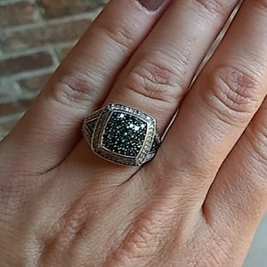 3/4 Carat Blue and White Diamond Ring Sterling 925